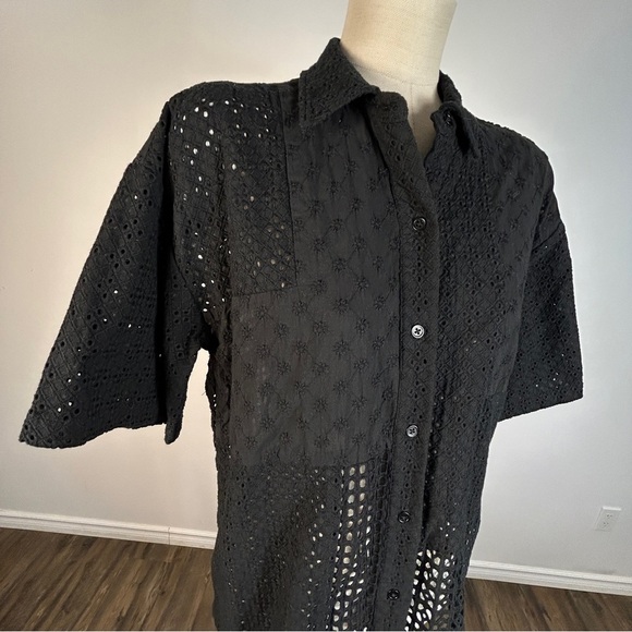 Rails Black Eyelet Short Sleeve Button Down Shirt S - Picture 4 of 9